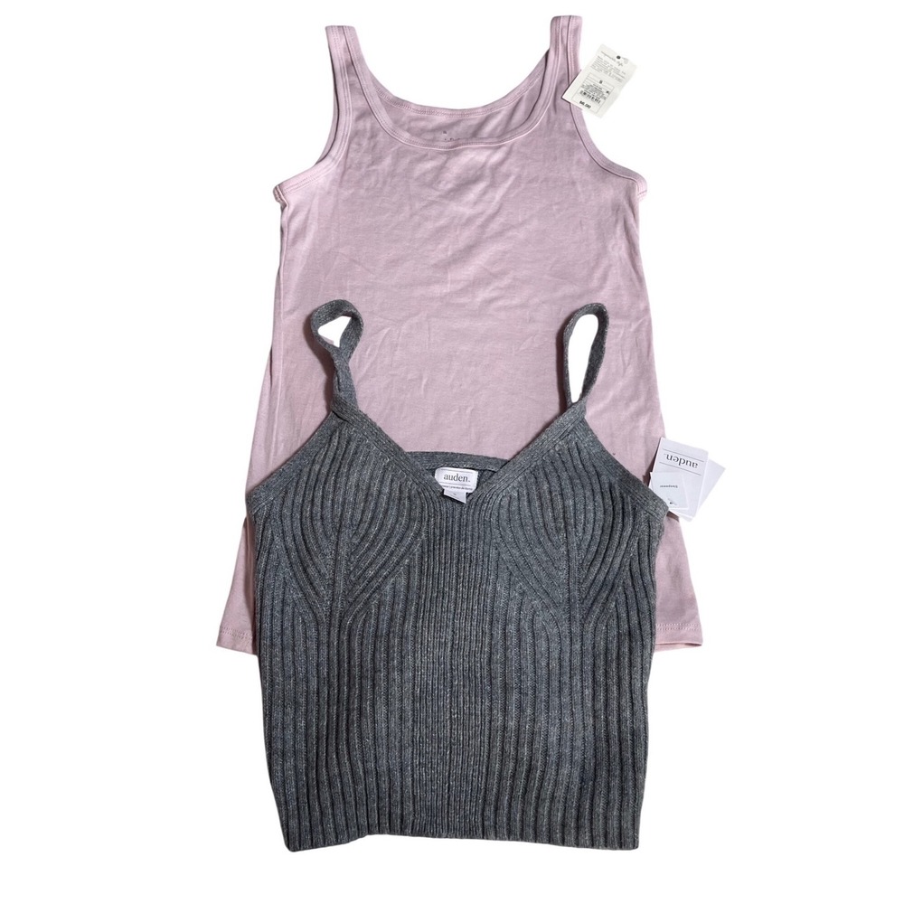 A New Day Auden Tank Top Camisole Bundle Pink Gray Ribbed Knit Womens Small NWT